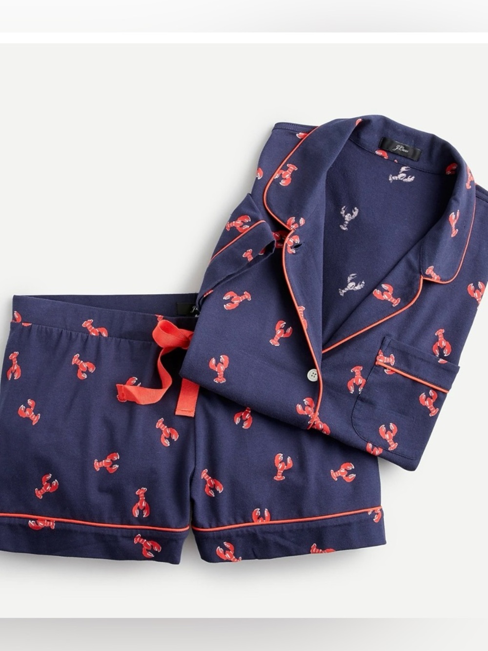J Crew Dreamy Cotton Pajama Shorts Set - Navy & Red Lobster - Small